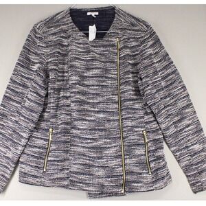 Maurices Women XL Navy Blue White Tweed Moto Jacket Asymmetrical Zip NWT